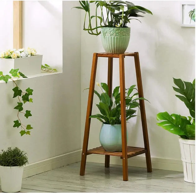 meuble d'angle en bois pour plantes